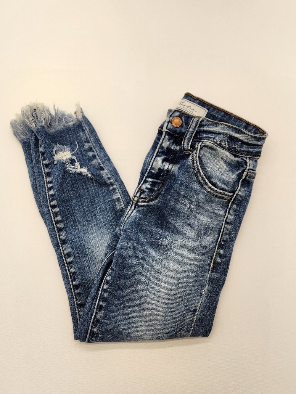 KanCan Signature Girls Distressed Skinny Jeans Frayed Hem Sz 7 Adjustable Waist